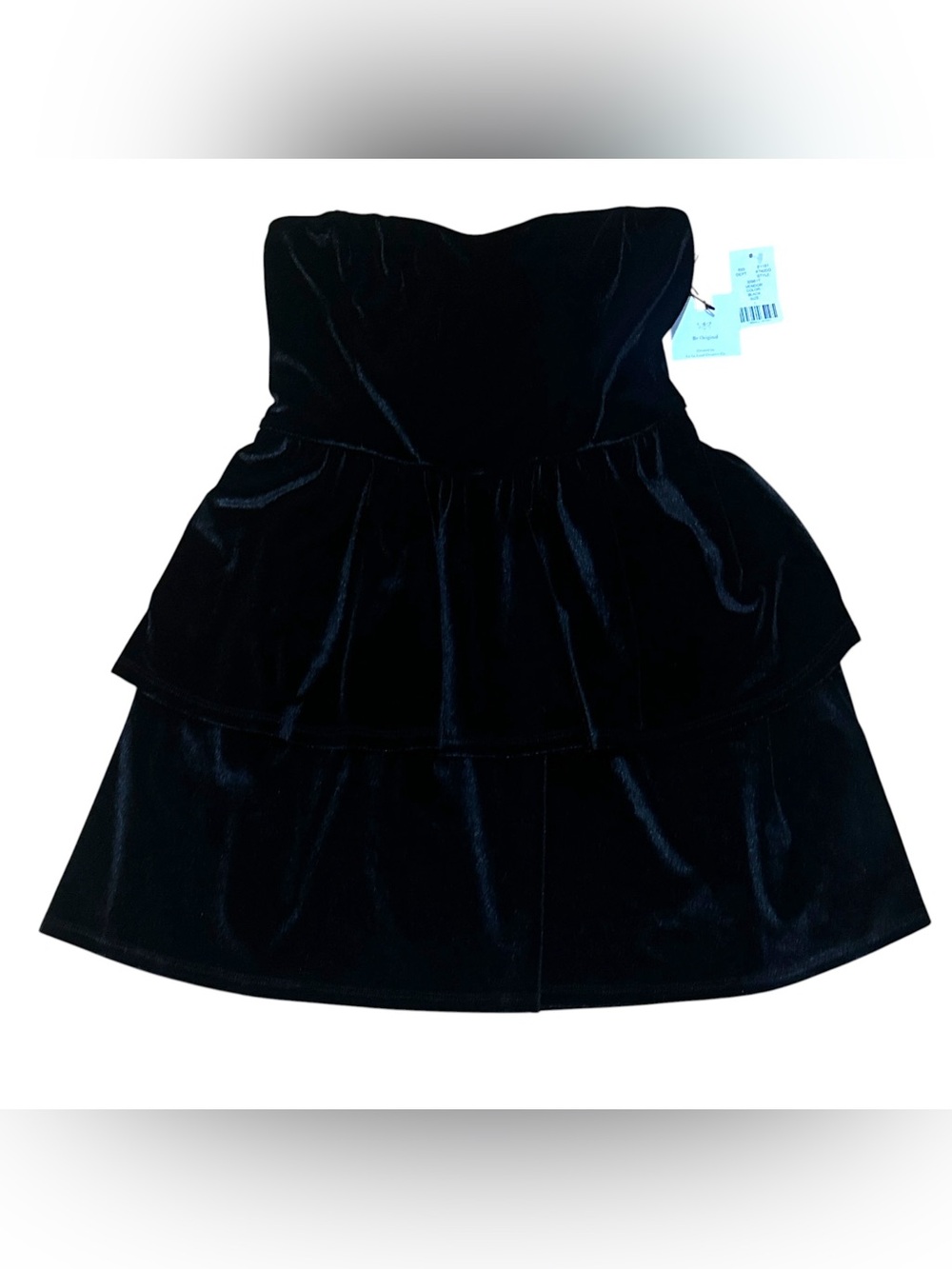NWT Originality Black Velvet Strapless Tiered Mini Dress L